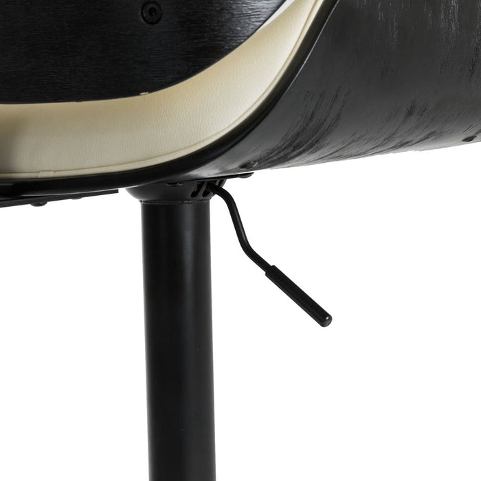 Mid-century Modern White PU and Black Bentwood Adjustable Height Swivel Bar Stool