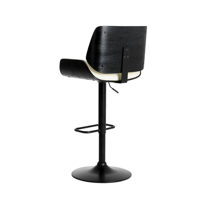 Mid-century Modern White PU and Black Bentwood Adjustable Height Swivel Bar Stool