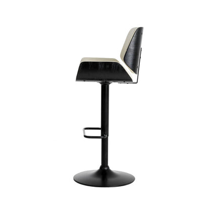 Mid-century Modern White PU and Black Bentwood Adjustable Height Swivel Bar Stool