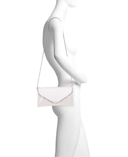 White | Mika Mixed Crystal Satin Envelope Clutch Form