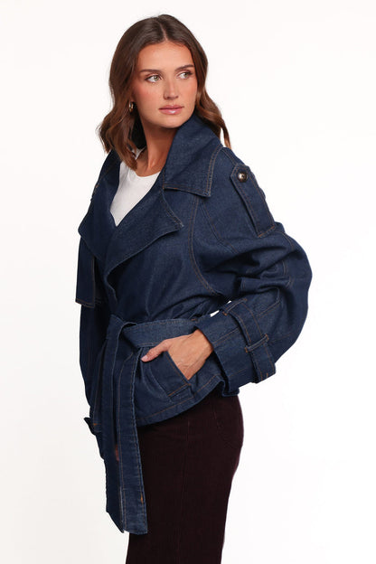 OUTERWEAR Miranda Cropped Denim Trench - Indigo Wash