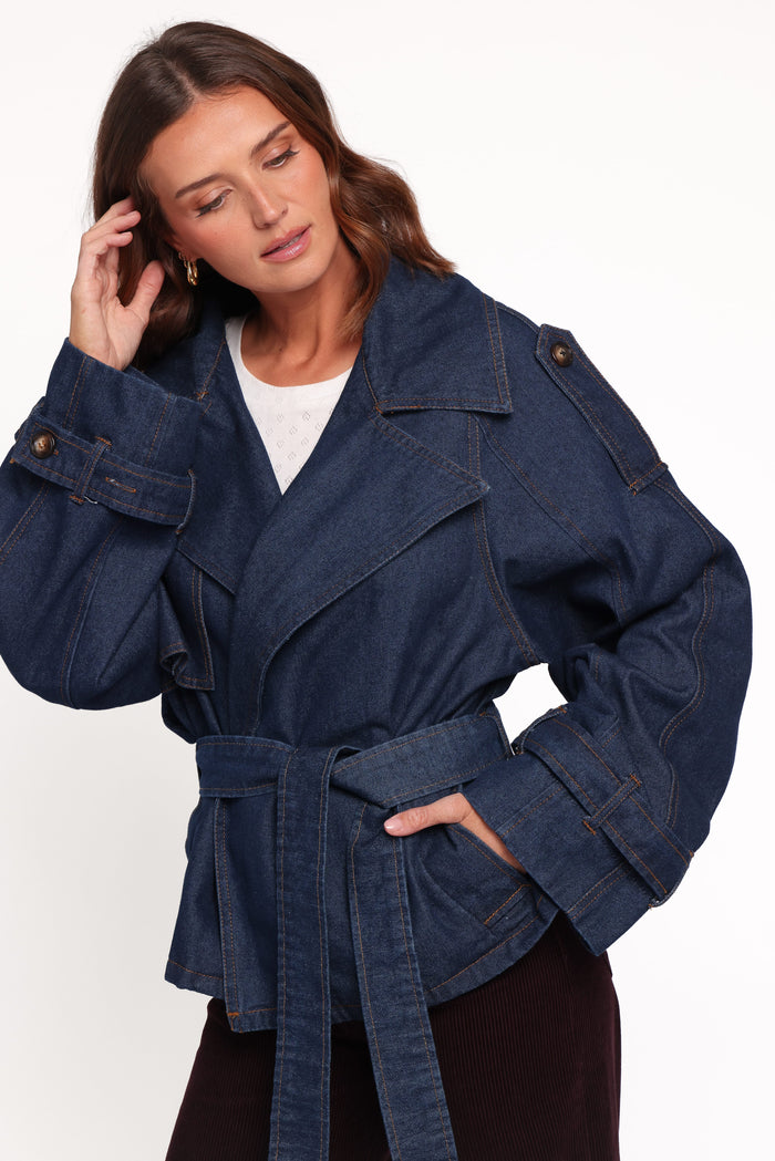 OUTERWEAR Miranda Cropped Denim Trench - Indigo Wash