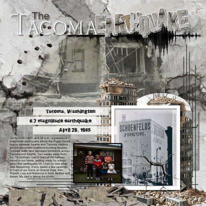 These realistic embellishments, cracked papers, metal signs, and alpha set by Lucky Girl Creative digital art will add a bit of authenticity to your earthquake digital scrapbooking pages. Perfect for experiencing earthquakes in California, urban city adventures, and historical travel sites, as well as outdoor and nature pages! Signs include dog, German Shepherd, rescue, battery, broken glass, destroyed building, damage, cell tower, cement, concrete, broken, ruin, cracked, cracks, downtown, Seismograph