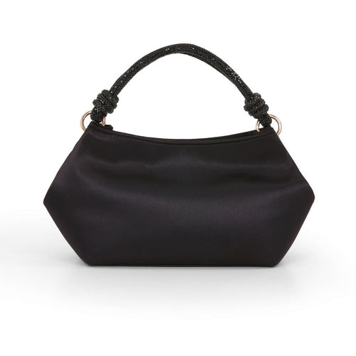 Black | Noelle Crystal Handle Satin Pouch Bag Front