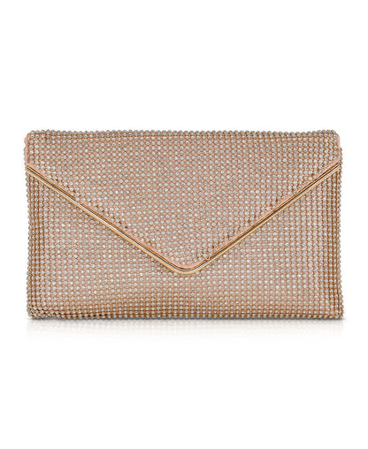 Gold | Noemi Crystal Envelope Clutch Front