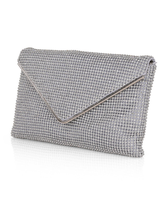 Silver | Noemi Crystal Envelope Clutch Side