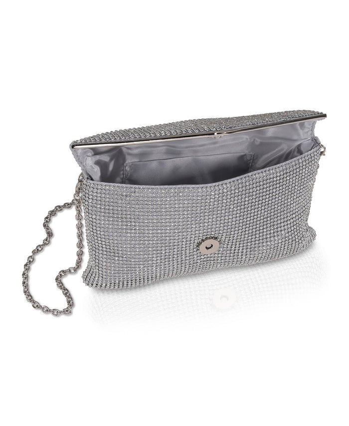 Silver | Noemi Crystal Envelope Clutch Open