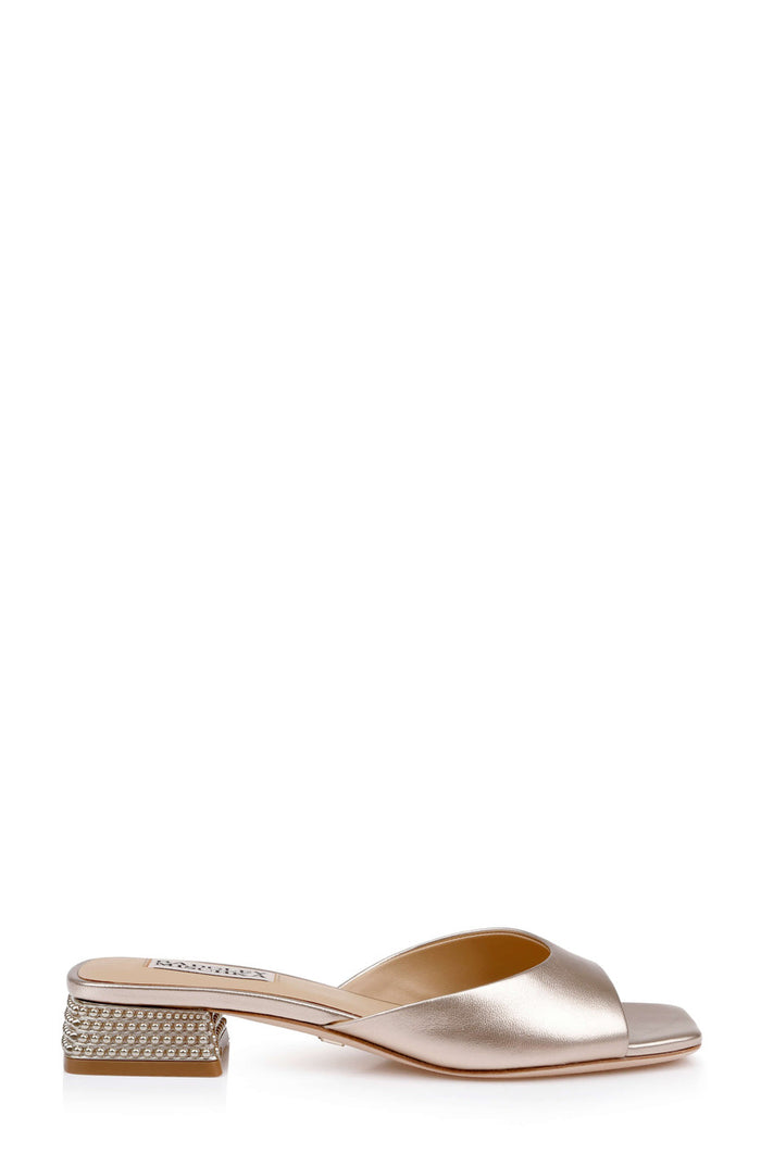 Champagne Leather | Oahu Low Block Slide Sandal Side