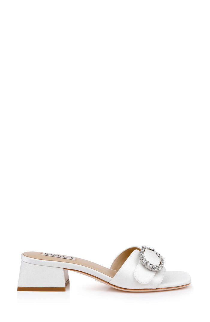 White Crepe | Odalys Block Heel Slide Sandal Side