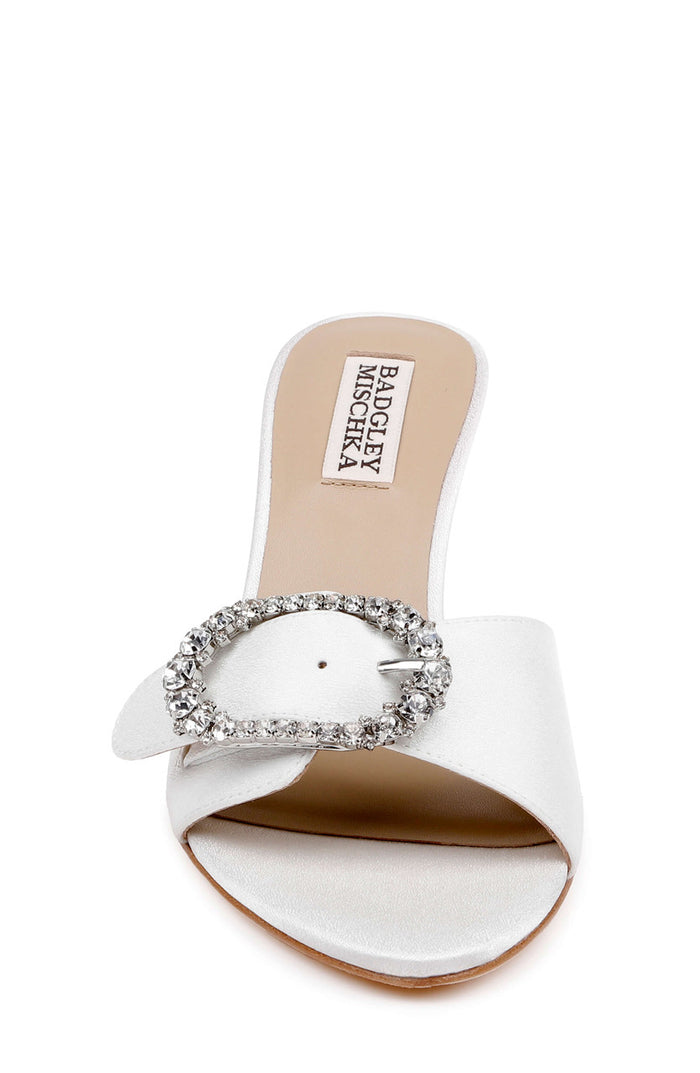 White Crepe | Odetta Block Heel Slide Sandal Front