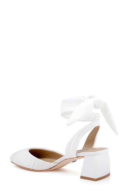 White Fabric | Ofelia Ruched Ankle-Wrap Block Heel Back Side