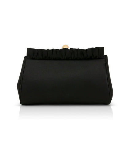 Black | Olivia Satin Ruffle Top Pouch Clutch