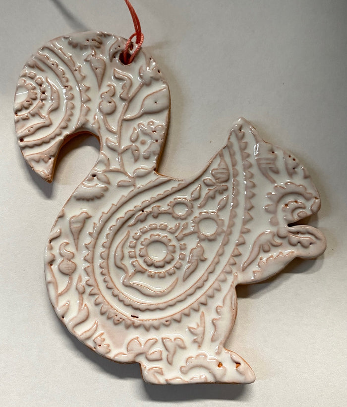 Ornament - Ceramic - White Squirrel with Paisley Design