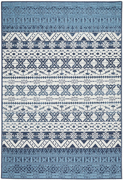 Outdoor White Blue Rug