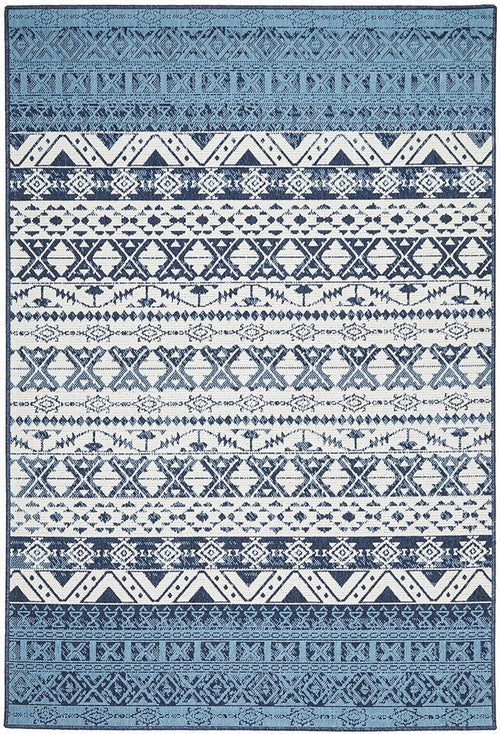Outdoor White Blue Rug