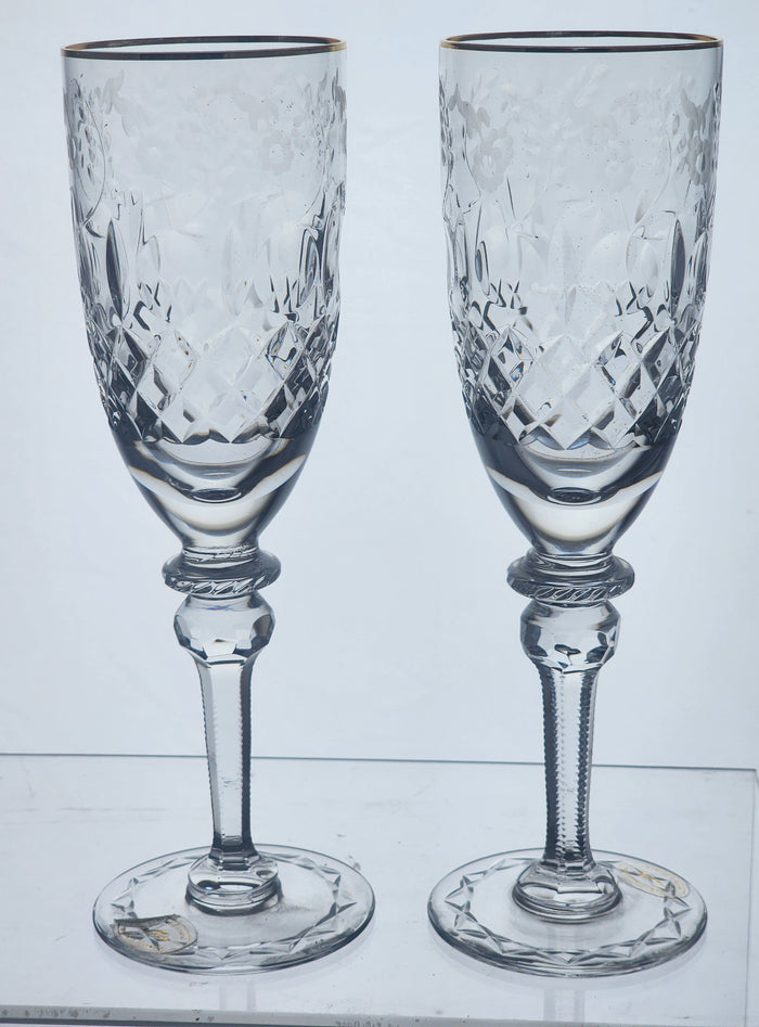 Pair Rogaska Hand Cut glass flutes lead crystal