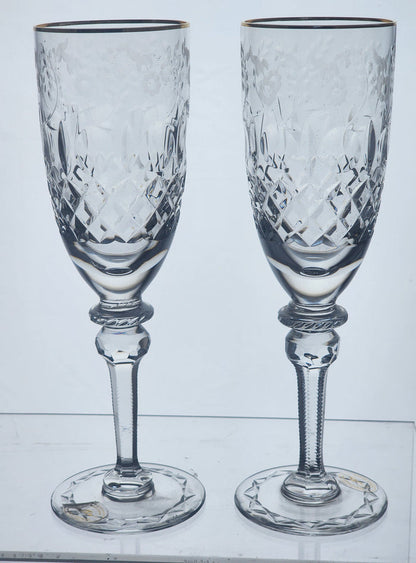 Pair Rogaska Hand Cut glass flutes lead crystal