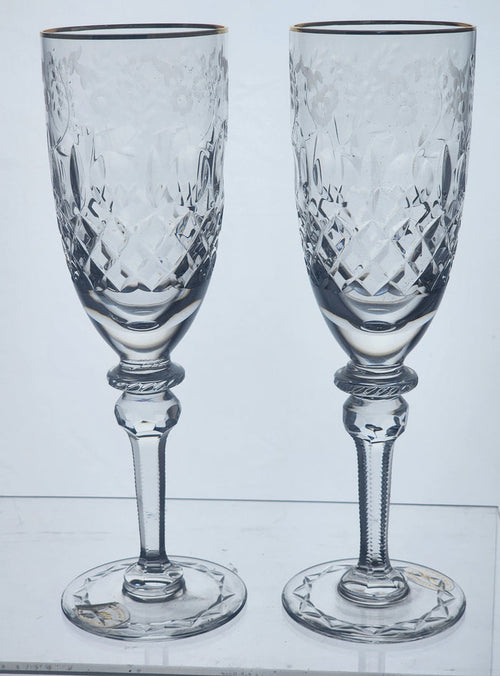 Pair Rogaska Hand Cut glass flutes lead crystal