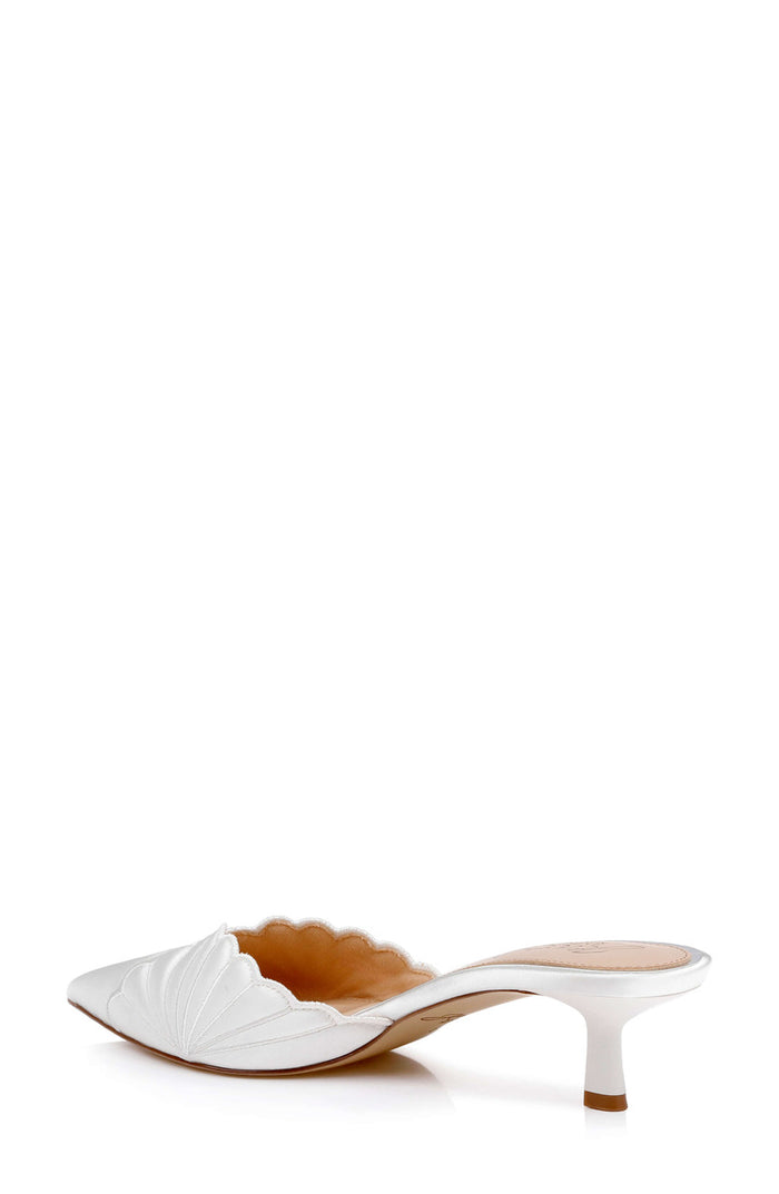 Ivory Satin | Palmer Pointed Toe Kitten Heel Mules Back Side