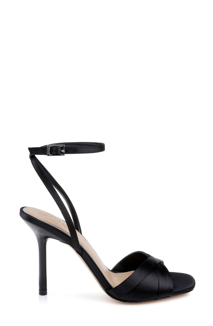 Black Satin | Parisa Ankle Strap Sandal Side
