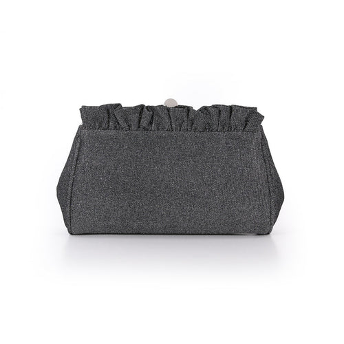 Pewter | Sparkle Jacquard Pouch Clutch With Ruffl Front