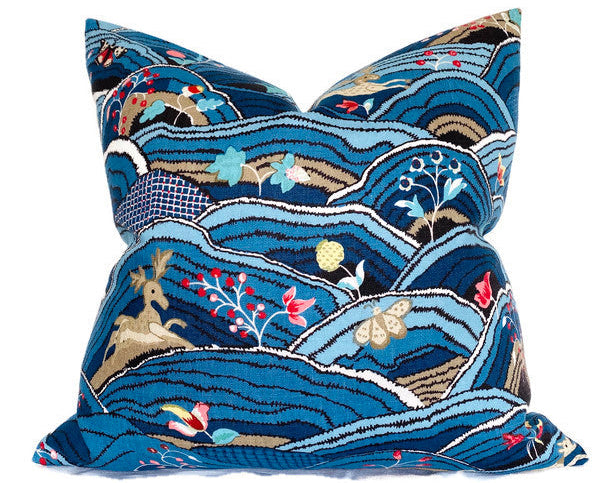 Rolling Hills Pillow Cover in Blue, Schumacher Textiles