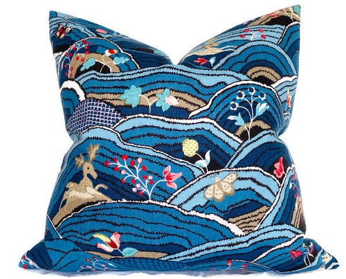 Rolling Hills Pillow Cover in Blue, Schumacher Textiles
