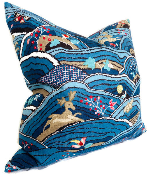 Rolling Hills Pillow Cover in Blue, Schumacher Textiles