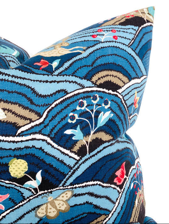 Rolling Hills Pillow Cover in Blue, Schumacher Textiles