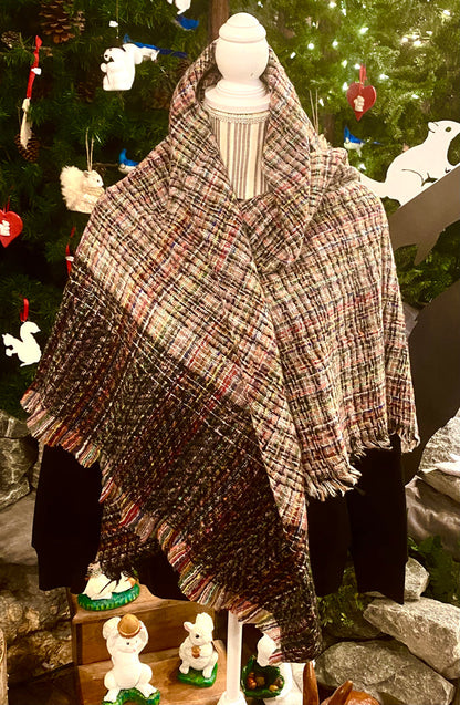Scarf - Blanket Scarf with Striped Plaid Pattern