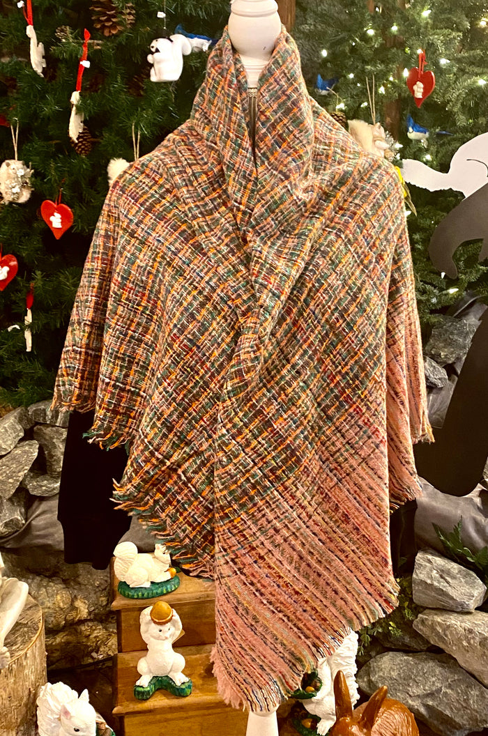 Scarf - Blanket Scarf with Striped Plaid Pattern