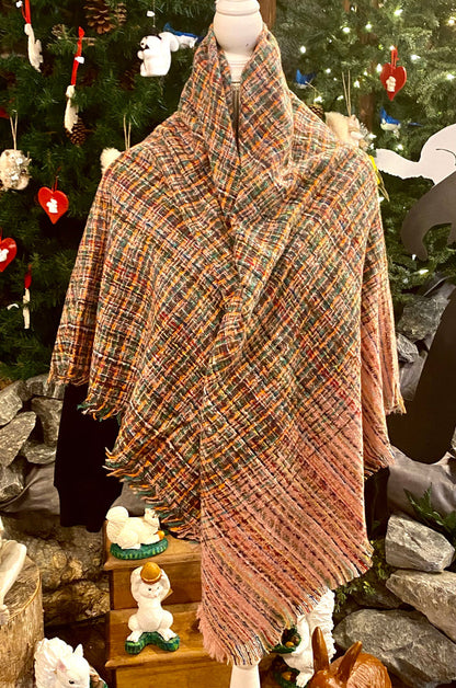 Scarf - Blanket Scarf with Striped Plaid Pattern