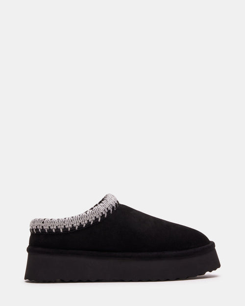 SELENA Black Suede Women's Natural Slip-On Mule Flat | Steve Madden
