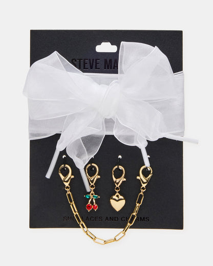 SHOE LACES AND CHARMS White Bow Lace & Cherry Heart Charms Shoe Accessory | Steve Madden