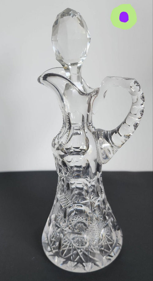 Signed Bergen cut glass abp Antique handled cruid