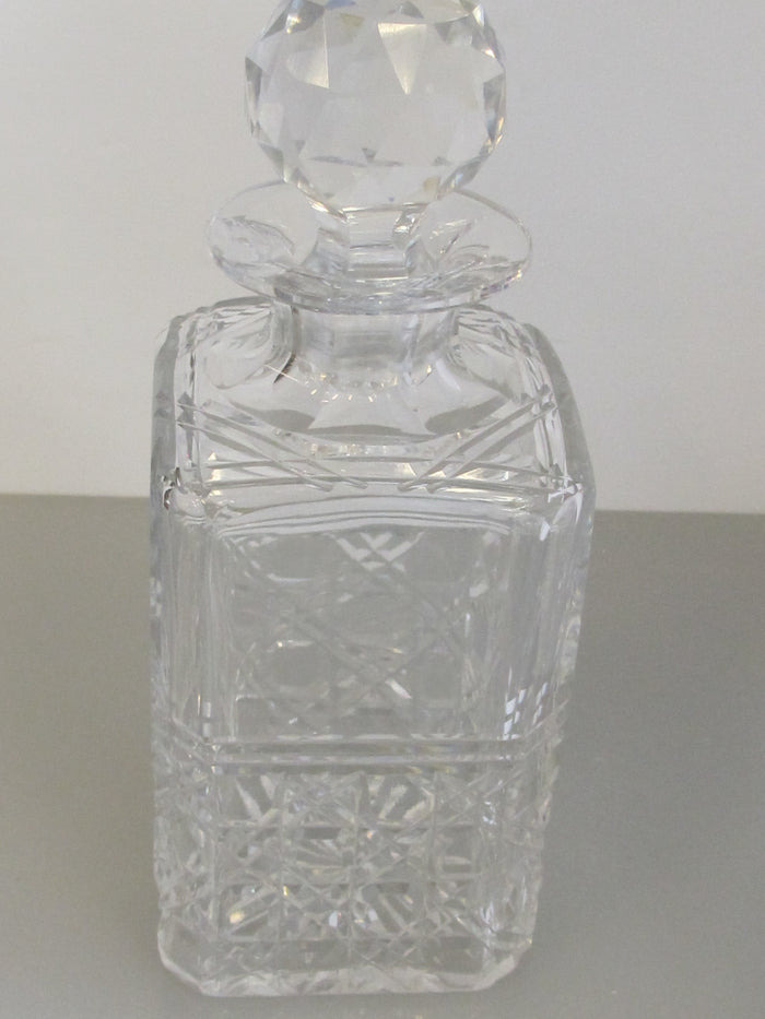 Signed Edinburgh Scotland hand Cut glass square Crystal decanter