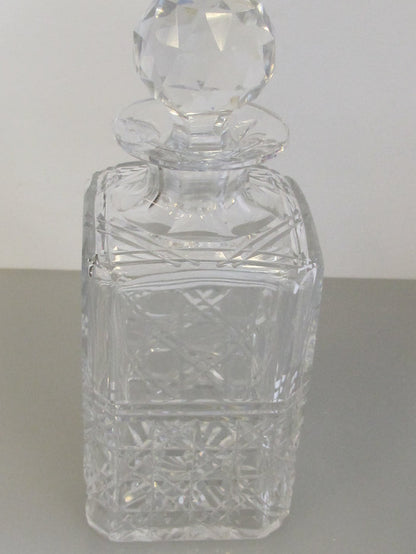 Signed Edinburgh Scotland hand Cut glass square Crystal decanter