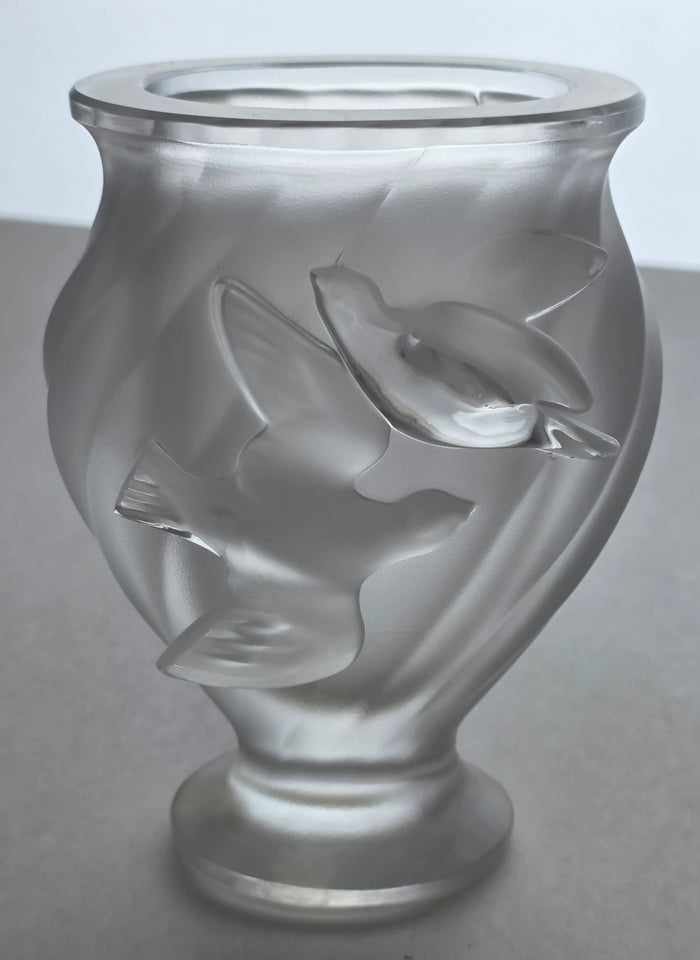 Signed Lalique Frosted Bird vase