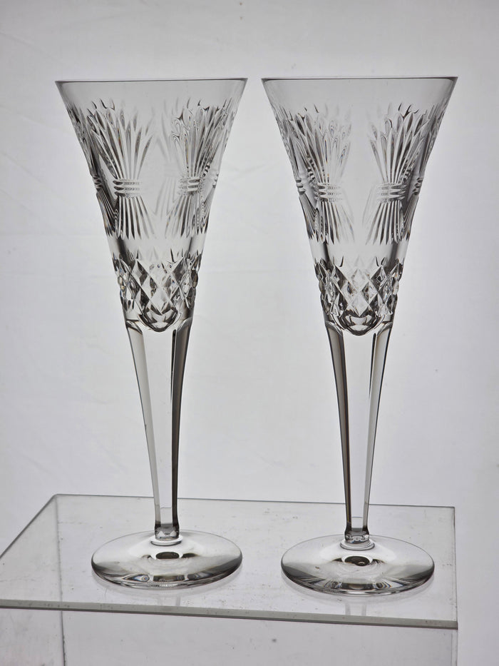 Signed Waterford CUT GLASS millennium Prosperity Toasting Flutes pair crystal