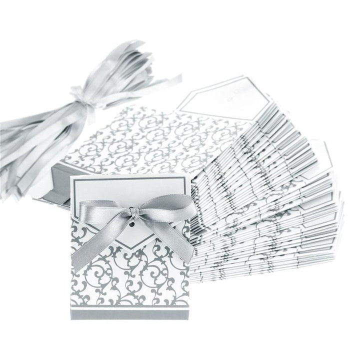 Silver Wedding Favor Envelope Bag with Ribbon (50 Pcs)