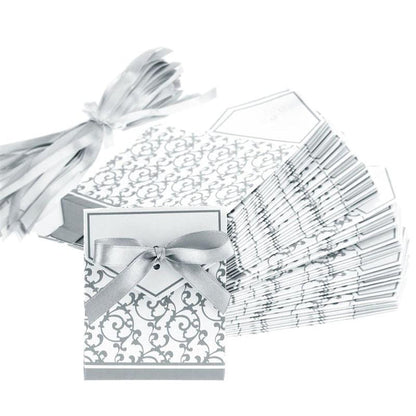 Silver Wedding Favor Envelope Bag with Ribbon (50 Pcs)