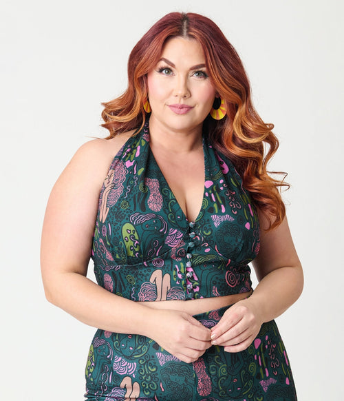 Smak Parlour Plus Size Green & Mannequin Doodle Feelin Groovy Crop Top