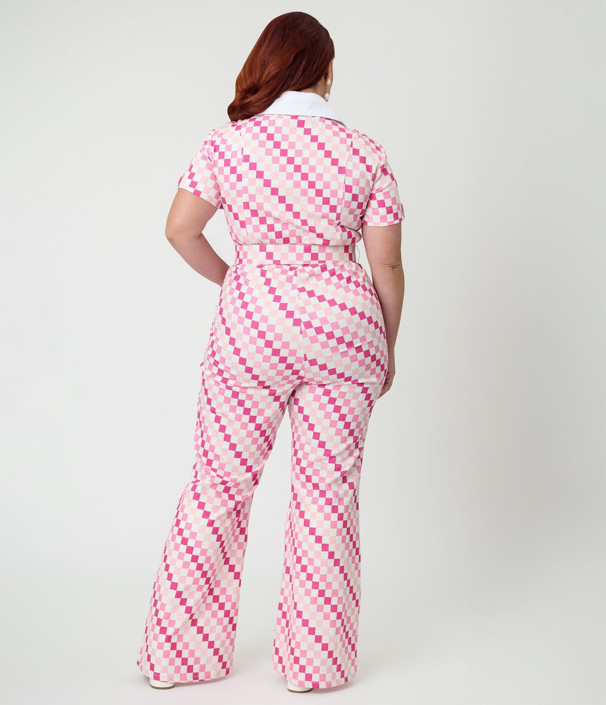 Smak Parlour Plus Size Pink Checkerboard Flare Jumpsuit