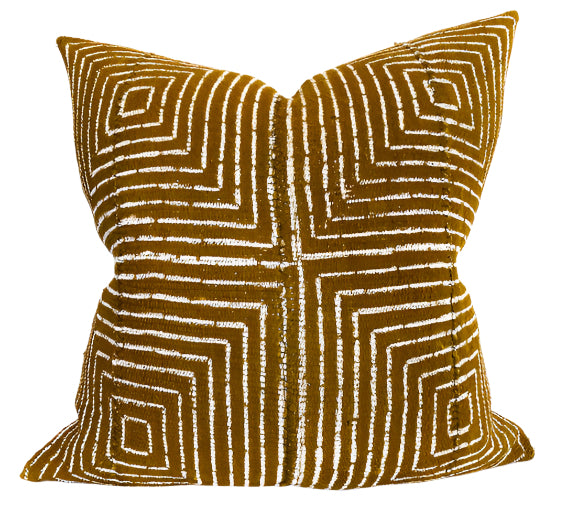 Squares Print Tribal Mudcloth Pillow Cover in Mustard