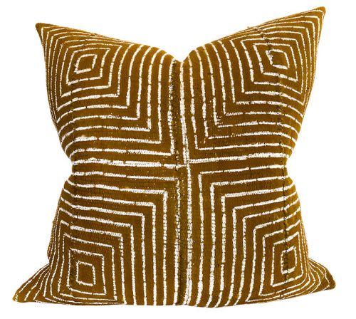 Squares Print Tribal Mudcloth Pillow Cover in Mustard