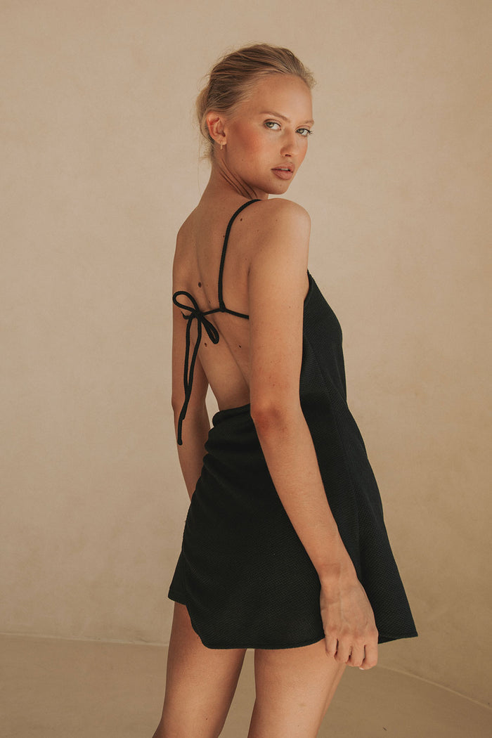 Black Strappy Backless Mini Sweeney Dress