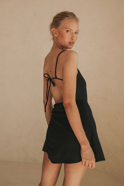 Black Strappy Backless Mini Sweeney Dress
