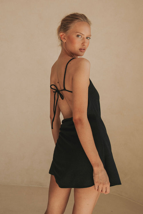 Black Strappy Backless Mini Sweeney Dress
