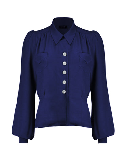 1940s Sweetheart Blouse - Navy