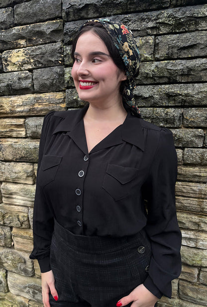 1940s Sweetheart Blouse - Black